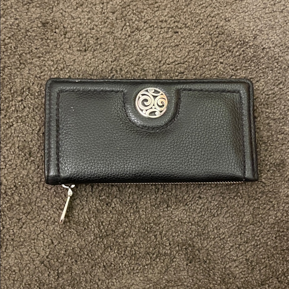 Brighton Black Leather Card Holder with Silver Detail